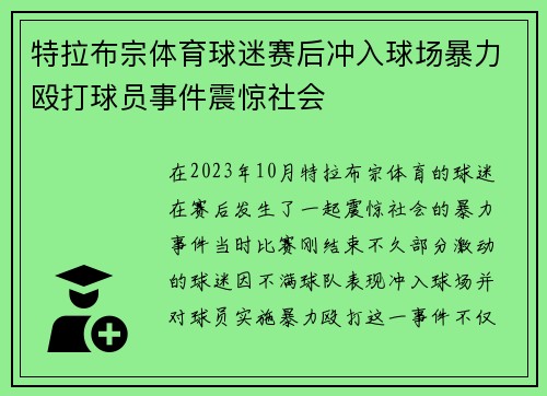 特拉布宗体育球迷赛后冲入球场暴力殴打球员事件震惊社会