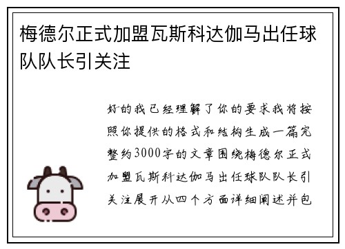 梅德尔正式加盟瓦斯科达伽马出任球队队长引关注 梅德尔正式加盟瓦斯科达伽马出任球队队长引关注